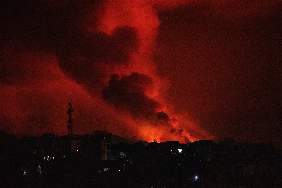 Red lava seen in the distance