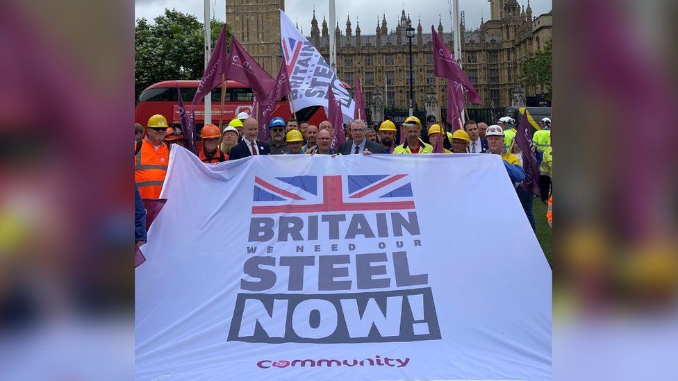 Steelworkers outside Parliament