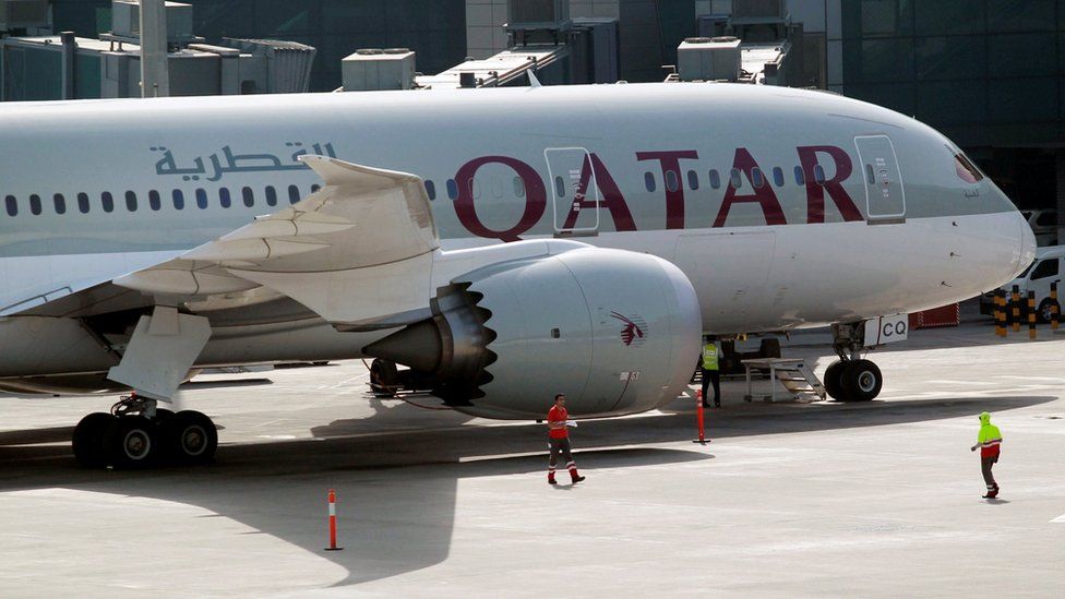 A Qatar airways plane at Doha airport