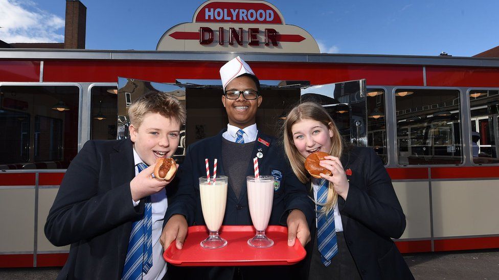 Holyrood pupils outside the diner