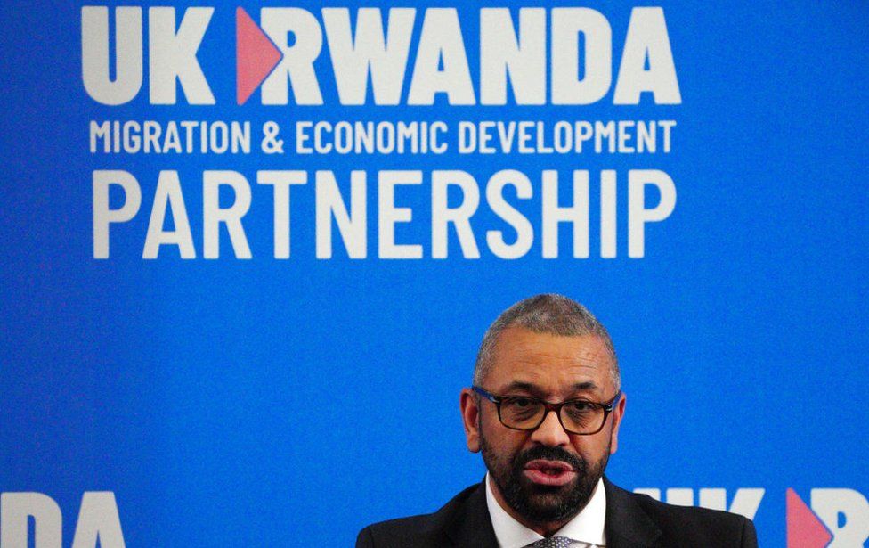 Home Secretary James Cleverly pictured in the Rwandan capital Kigali on 5 December 2023