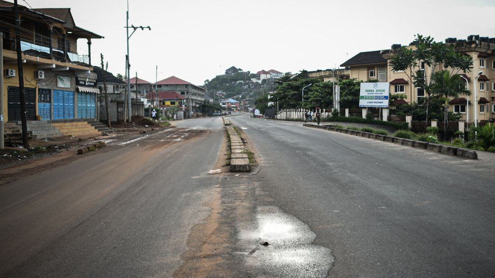 An empty road is pictured in Freetown on November 26, 2023.