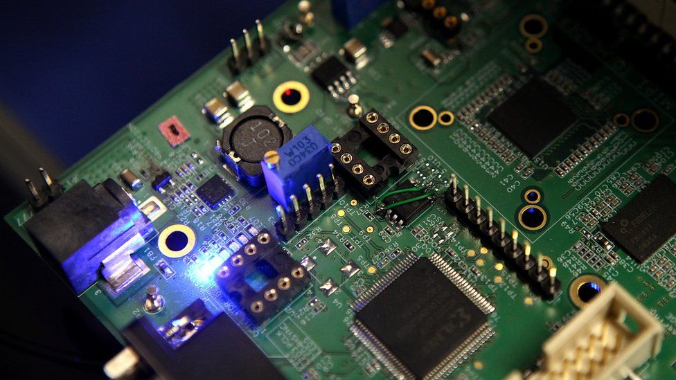 Semiconductors seen on a circuit board in 2011