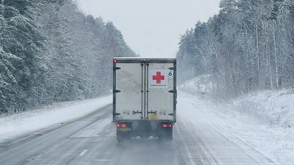 One of the seven trucks of aid which the group took to Ukraine
