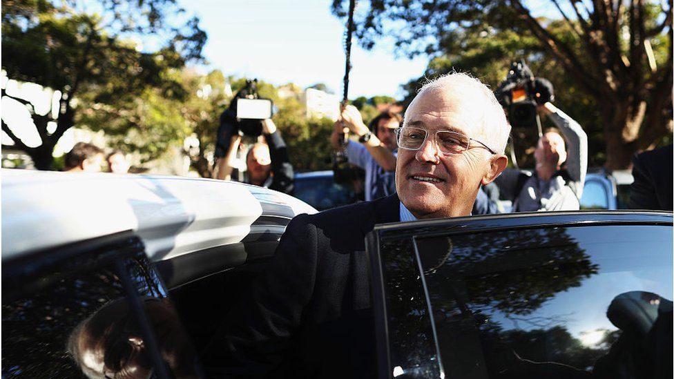 Malcolm Turnbull shortly after voting in Saturday's Australian election