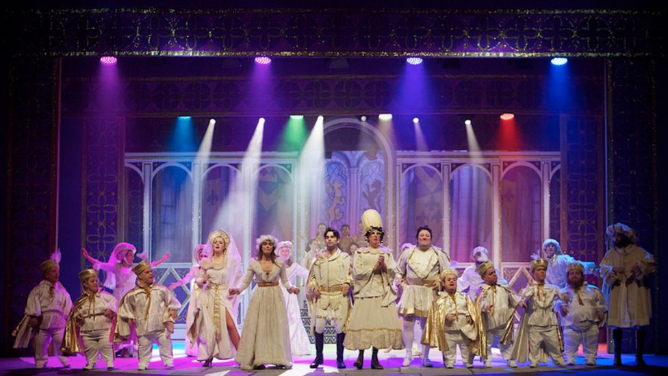 The cast of Snow White and the Seven Dwarfs at the Millennium Forum in December 2019.