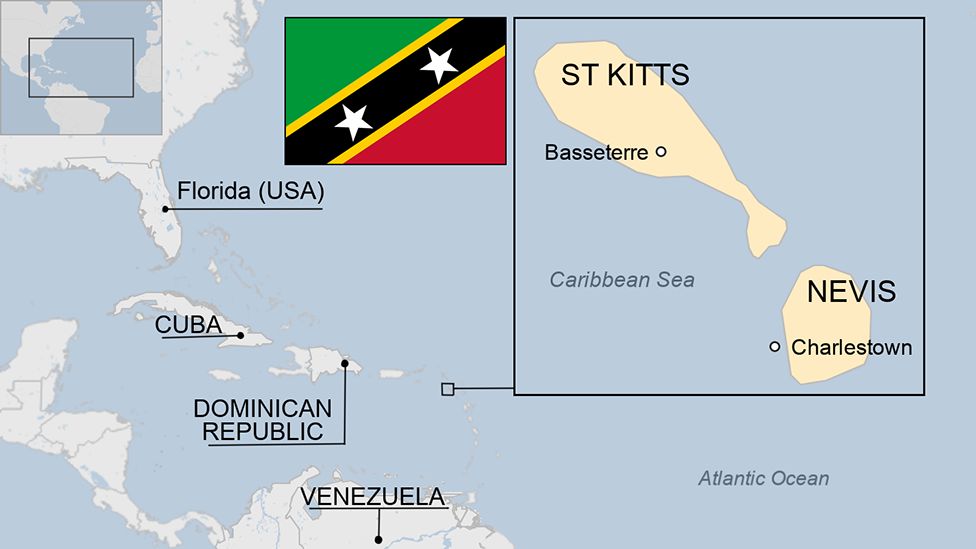 Map of St Kitts and Nevis