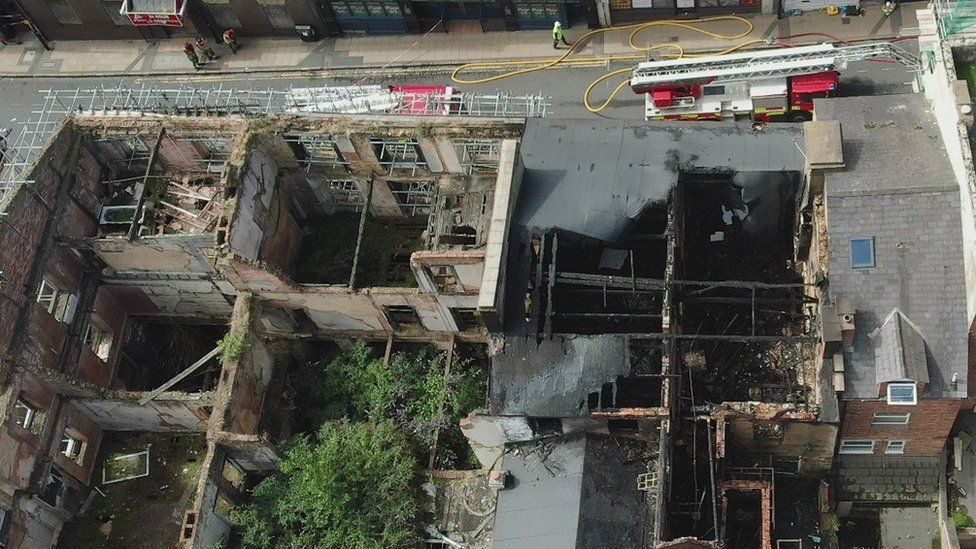An aerial picture showed the extent of the damage to the four-storey building