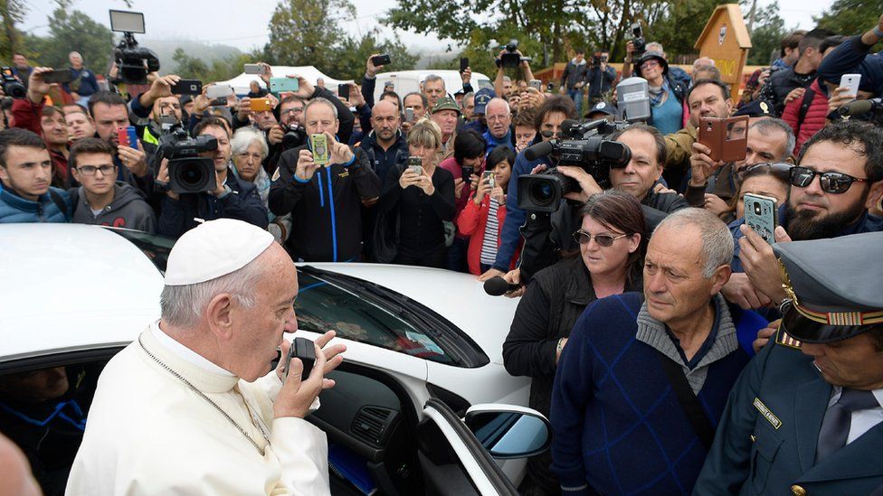 Pope Francis arrives in Amatrice, Italy, 4 October 2016