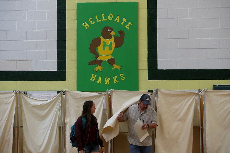 A Montanan votes at the Hellgate Elementary School in the city of Missoula on Thursday