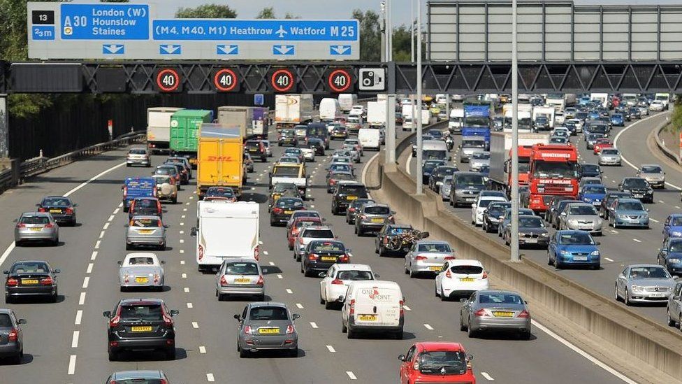 A busy motorway in Surrey