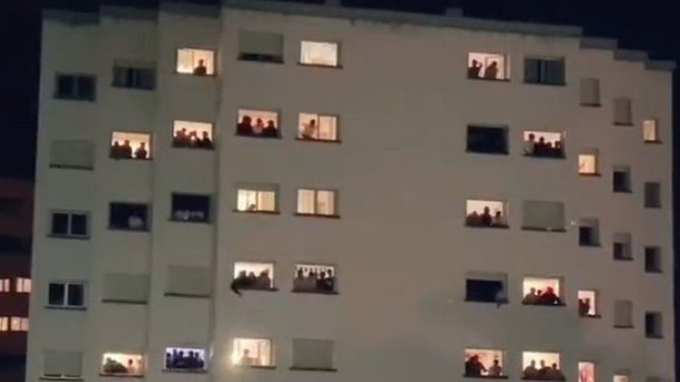 Male students were filmed shouting the abuse at young women in the opposite building