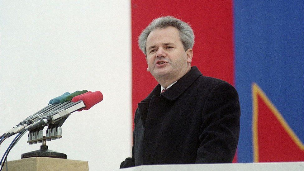 Serbian Communist Party leader Slobodan Milosevic addresses a November 1988 in Belgrade