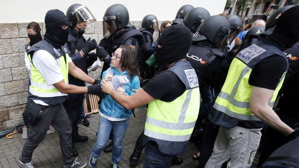 Police disrupting the Catalonian independence referendum in 2017