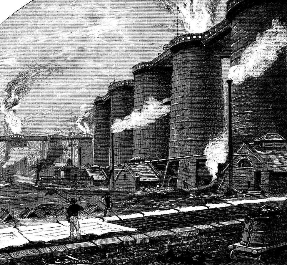 An artist's impression of the blast furnaces