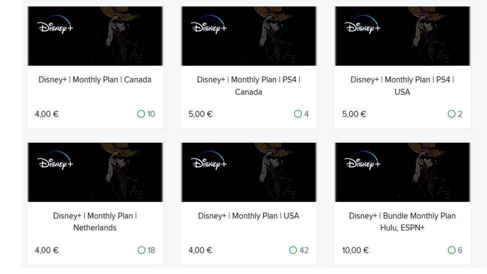 Ads on the dark web for stolen Disney+ accounts