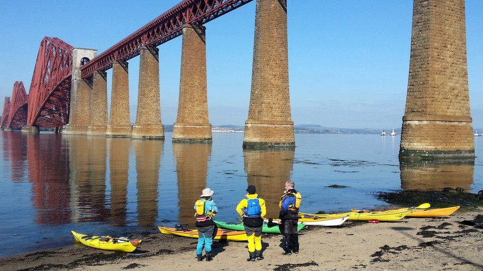 Kayakers at the Forth Bridge
