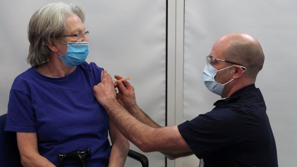 A person being vaccinated in Basingstoke on 4 February