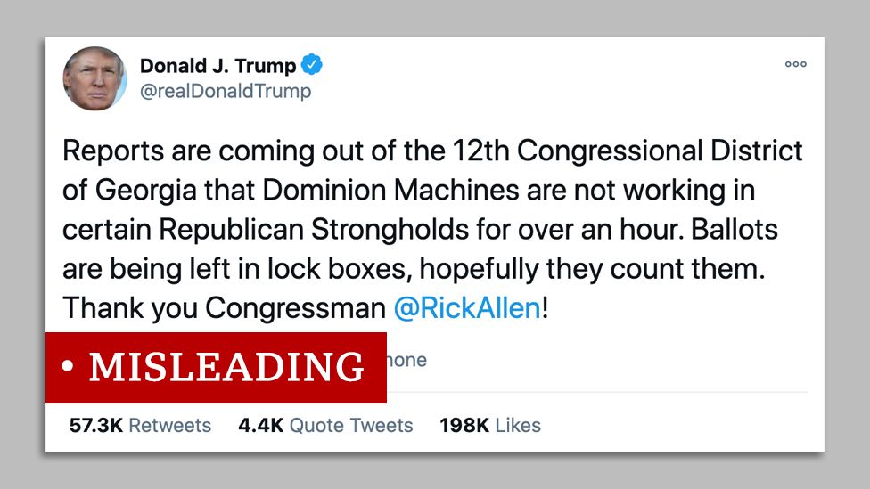 A tweet from Donald Trump that we labelled "misleading"