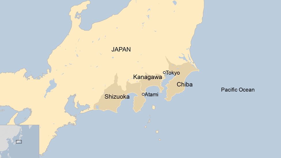 Map of Japan showing Atami