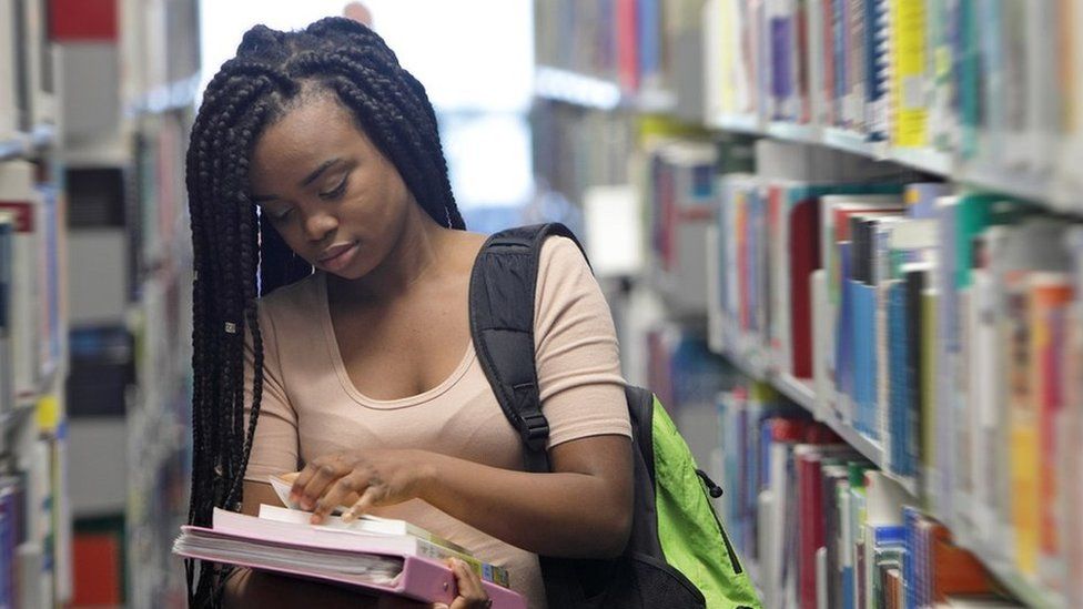 Student in a library