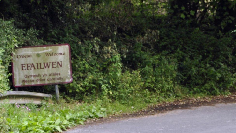 Efailwen sign at Llanfallteg