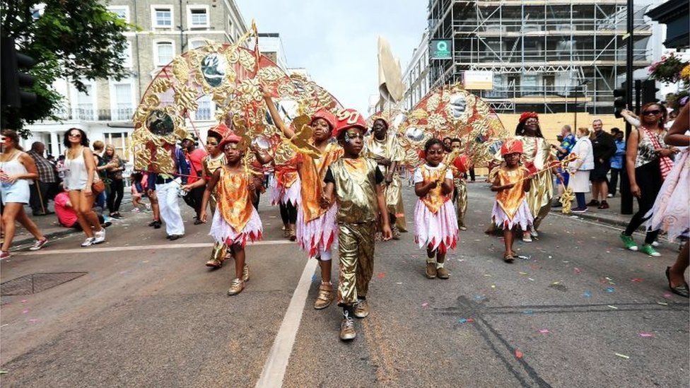 Dancers perform during the second and final day of the Notting Hill Carnival