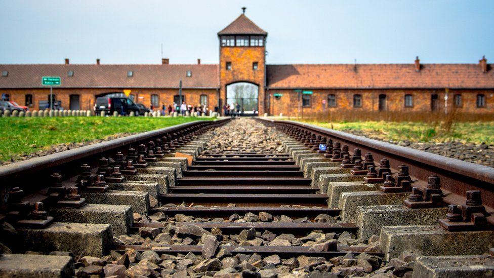 Train tracks leading into Auschwitz-Birkenau.