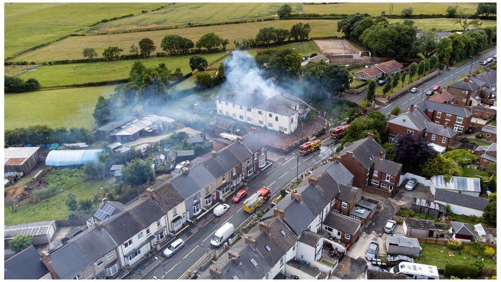 Aerial shot of the fire on Thornley Road, Trimdon Station