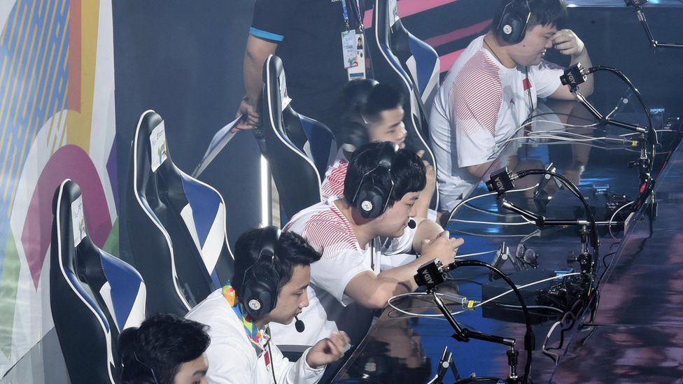 Chinese team competes against Thai team during a match of Esports Demonstration Event 'Arena of Valor' on day eight of the Asian Games on August 26, 2018 in Jakarta, Indonesia.