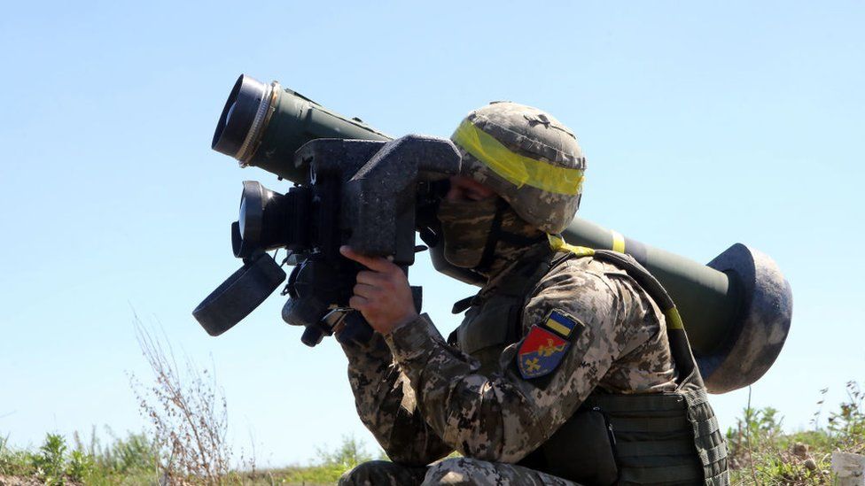 A Ukrainian soldier operating a Javelin anti-tank missile system during an exercise in 2021