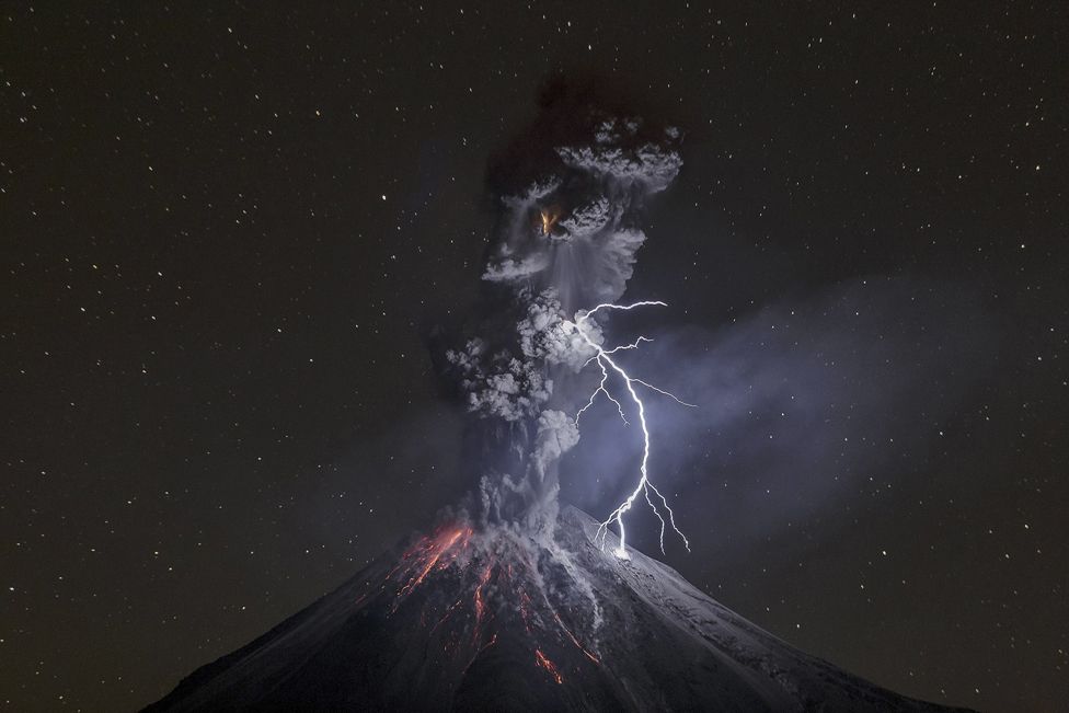 Powerful eruption of Colima Volcano in Mexico on 13 December 2015.