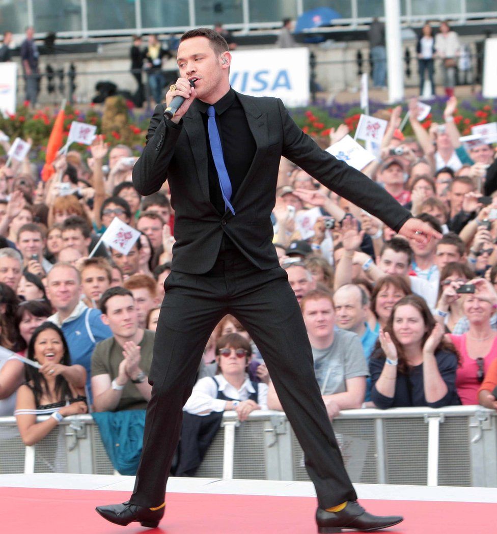 Will Young performs at the London 2012 Olympic handover party on August 24, 2008