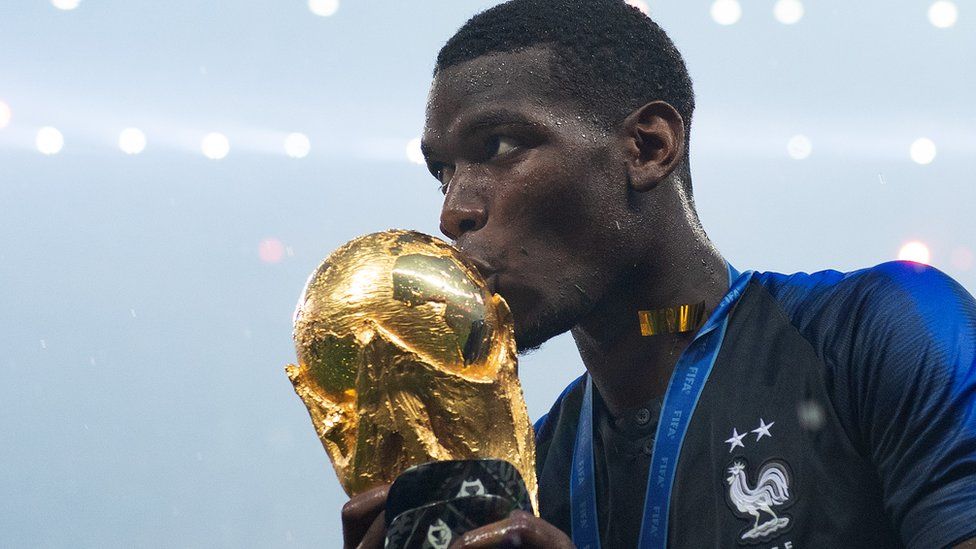 Paul Pogba of France celebrates with the World Cup Trophy following his sides victory in the 2018 Fifa World Cup Final between France and Croatia at Luzhniki Stadium on 15 July 2018 in Moscow, Russia