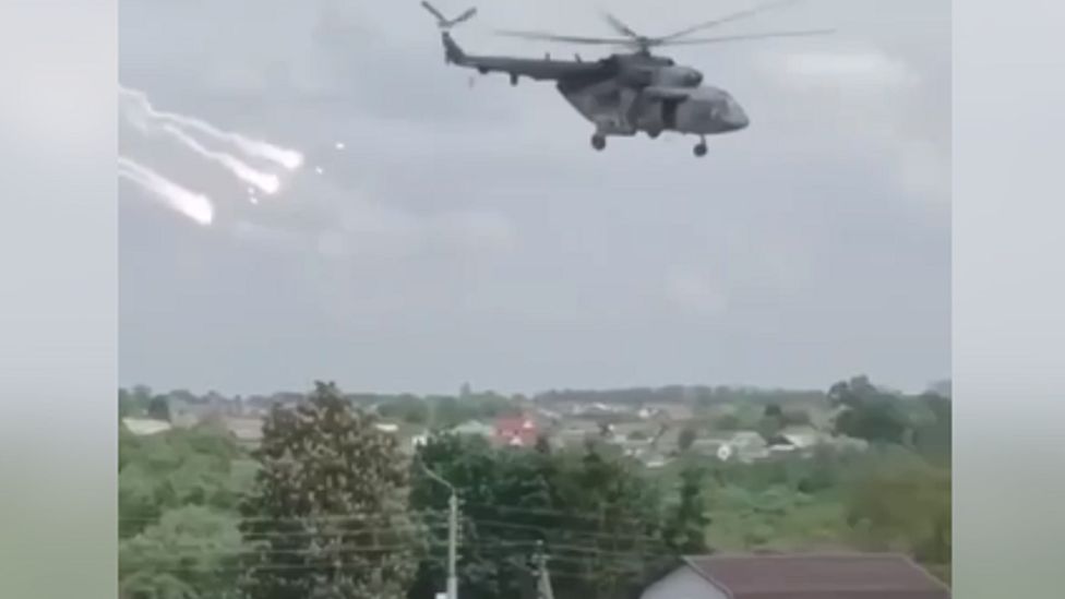 A helicopter firing over Belgorod on 22 May