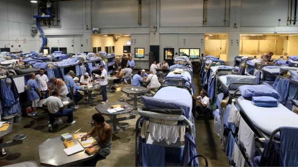 Prisoners in an overcrowded California correctional facility
