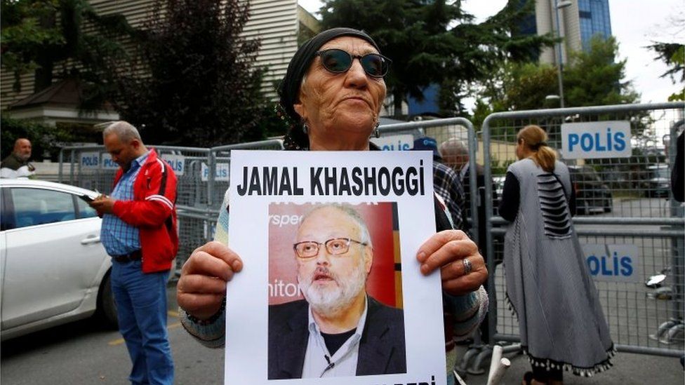 Woman holds picture of Jamal Khashoggi in Istanbul (file photo)