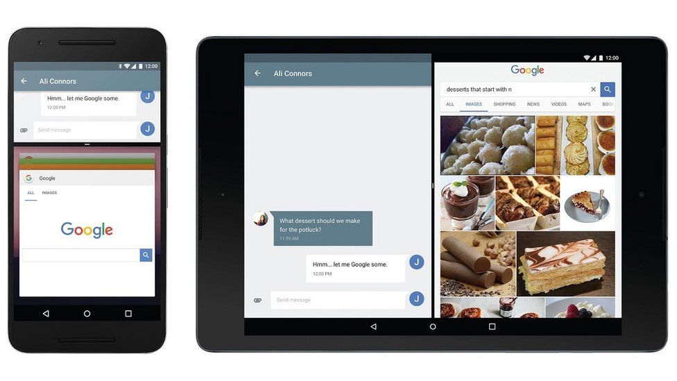 Android N Brings Split Screen Multitasking Apps Bbc News
