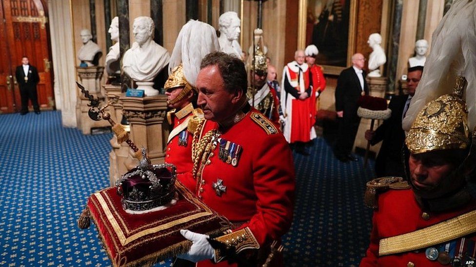 The Imperial State Crown being carried into Parliament