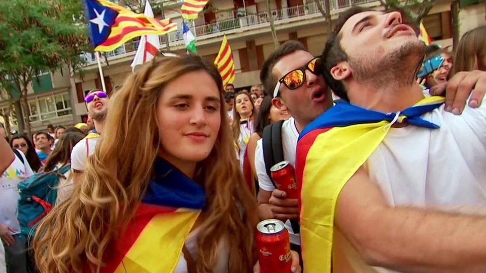 Pro-independence protesters in Catalonia