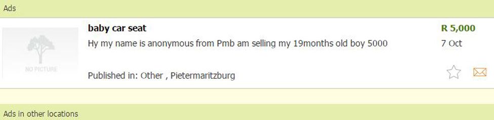 Screengrab of the Gumtree advert