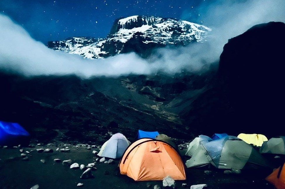Tents next to Mount Kilimanjaro