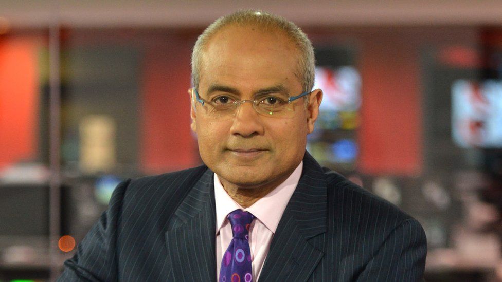 George Alagiah during a pilot for the the forthcoming broadcast of BBC News from its new home in Studio E, B1, New Broadcasting House, London. 12/03/2013