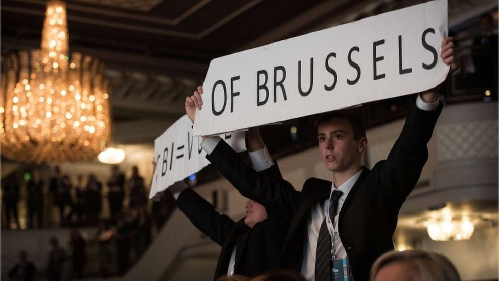 Protesters at the CBI conference