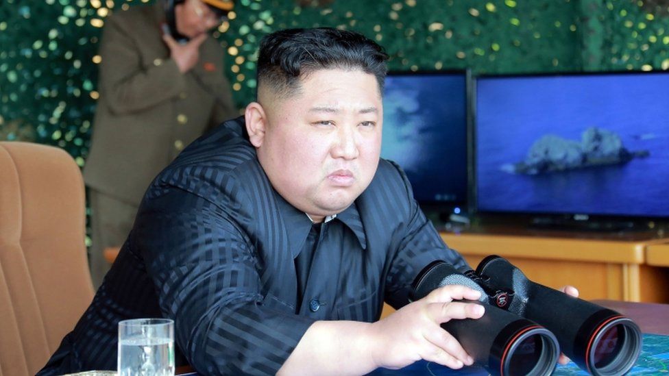 North Korean leader Kim Jong-un observing missile tests, 4 May 2019