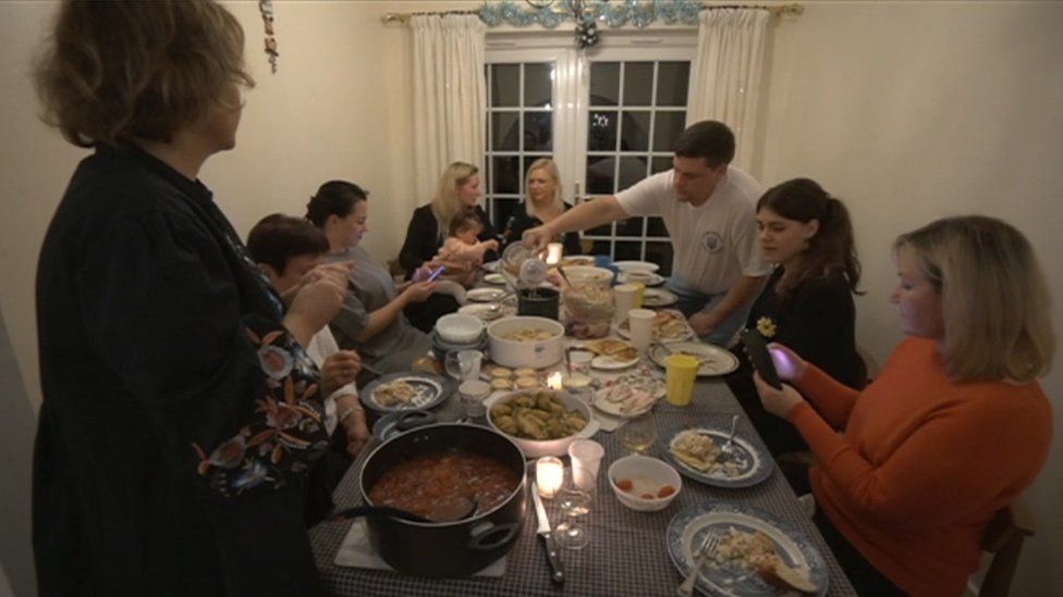 Ukrainian families at table