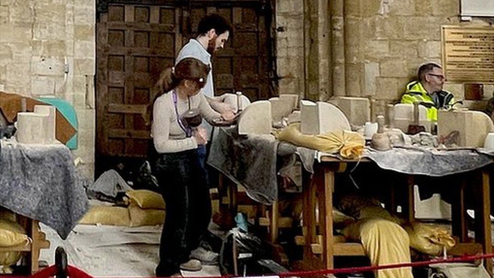 Student stonemasons at Exeter Cathedral