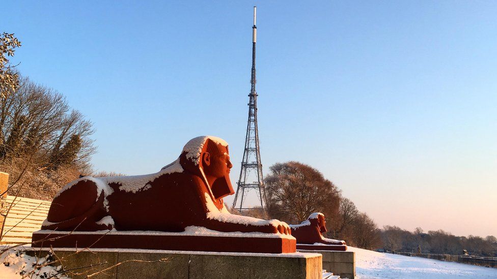 A blanket of snow makes the sphinxes at Crystal Palace even more dazzling than usual