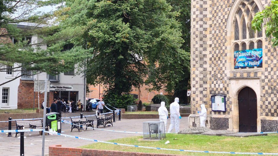 Forensic investigators outside Reading Minster