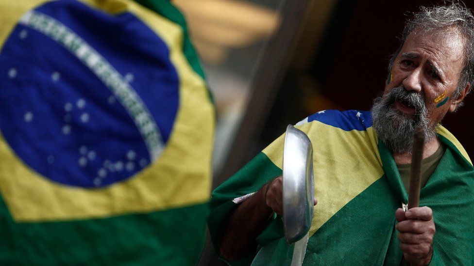 An anti-corruption protester in Sao Paulo